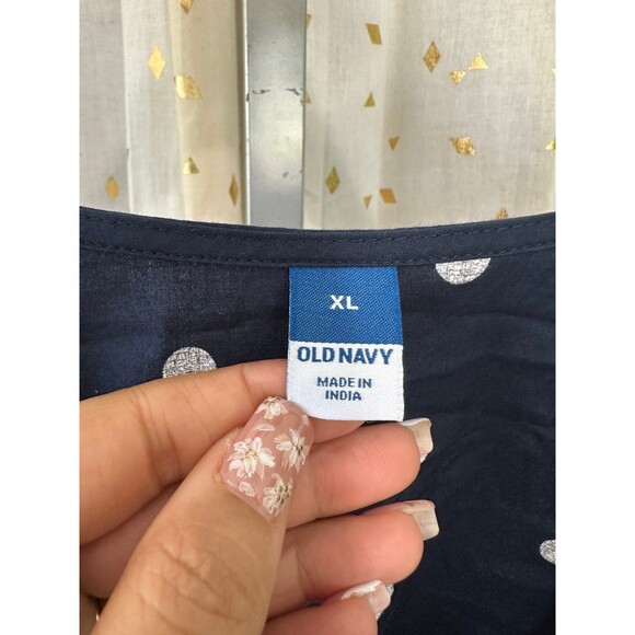Old Navy 100% Cotton Polka Dot Waist Defined Puff-Sleeve Tie-Wrap Blouse XL - Picture 5 of 7